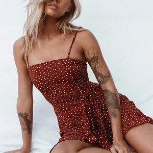 Princess Polly Caesura Mini Dress Polka Dot Wine